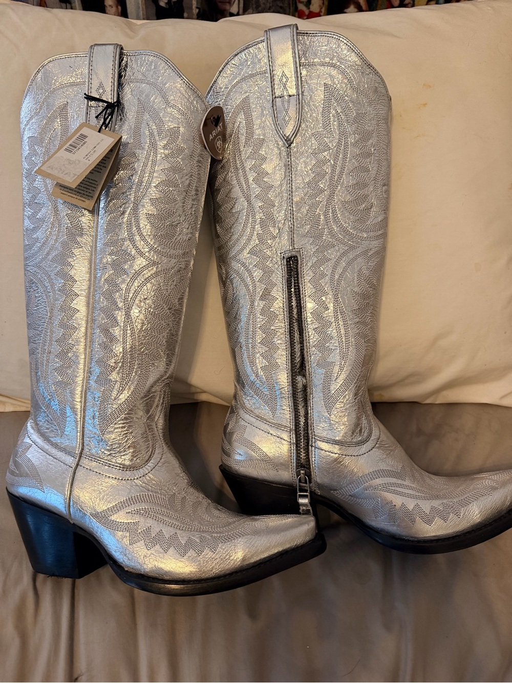 Ariat Metallic Silver Floral Embroidered Western Boots